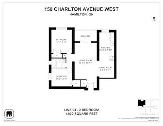 A floor plan for a home at 150 Charlton Avenue West, Hamilton, ON.