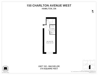 Floor plan for a unit at 150 Charlton Avenue West in Hamilton, ON.