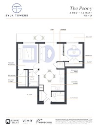 Peony Floor Plan at Sylk Towers, Kitchener, ON N2A 1B1