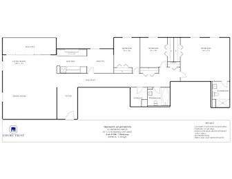 A floor plan of a building with a laundry facility in the basement.