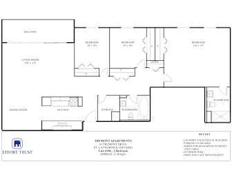 A floor plan of a Tremont apartment with details on the side.