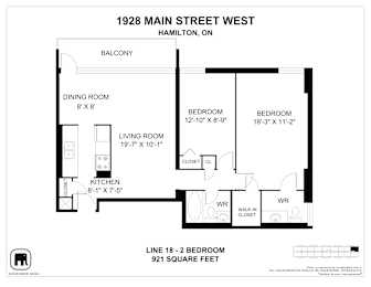 A black and white image of a floor plan for a 1 bedroom apartment.