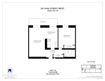 A black and white image of a floor plan for a one bedroom apartment.