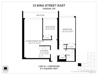 A floor plan for a duplex at 33 King Street East in Dundas, Ontario.