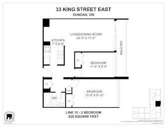 A floor plan for a duplex at 33 King Street East in Dundas, Ontario.