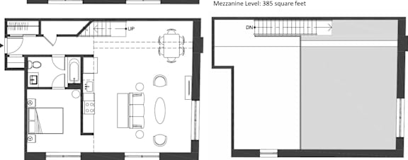 A floor plan of a Mezzanine Level with 385 square feet area.