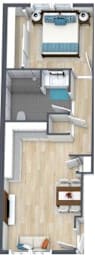 A floor plan of a two-story residential building with a swimming pool on the second floor.