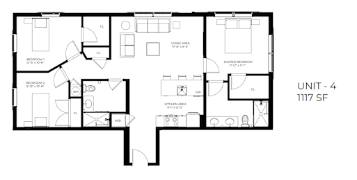 A black and white image of a floor plan for a unit.
