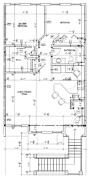 A floor plan of a house with a master bedroom, a living/dining room, a bathroom, and a kitchen.