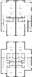 A black and white image of a floor plan for a house with two stories.