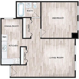 One Bedroom Floorplan at Sheridan Park, Chicago, Illinois