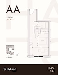 Studio   1  Bath   381 Sq. Ft. AA Type Floor Plan at Haven, Vancouver, BC V6T 1Z3