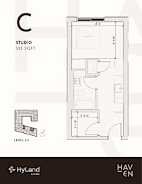 Studio   1  Bath   316-to322 Sq. Ft. C Type Studio Floor Plan at Haven, Vancouver, BC V6T 1Z3