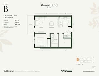 1  Bed   1  Bath   670 Sq. Ft. Floor Plan B at Woodland Place Apartments, Langford, BC