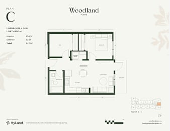 1  Bed   1  Bath   654 Sq. Ft. Floor Plan C at Woodland Place Apartments, Langford, L4H 3P6