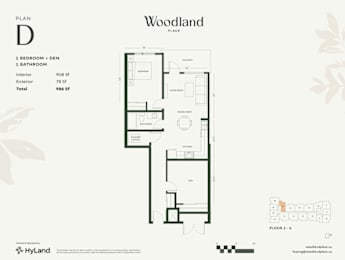 1  Bed   1  Bath   908 Sq. Ft. Floor Plan D at Woodland Place Apartments, Langford, British Columbia