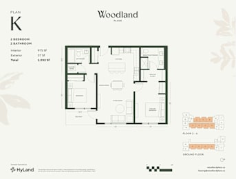 2  Bed   2  Bath   975 Sq. Ft. Floor Plan K at Woodland Place Apartments, Langford, BC