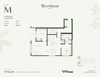 2  Bed   2  Bath   870 Sq. Ft. Floor Plan M at Woodland Place Apartments, Langford, British Columbia
