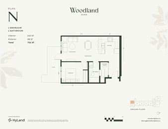 1  Bed   1  Bath   663 Sq. Ft. Floor Plan N at Woodland Place Apartments, Langford