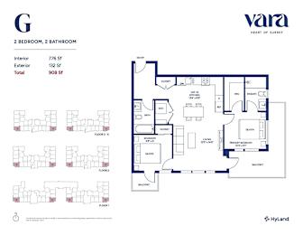 A floor plan for a Vara Heart of Surrey property showing two bedrooms and two bathrooms.