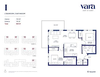 A floor plan for a Vara Heart of Surrey property showing two bedrooms and two bathrooms.