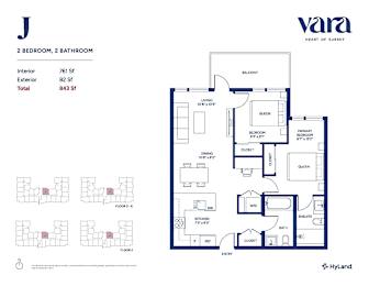 A floor plan for a property by VARA HEART OF SURREY shows a 2 bedroom, 2 bathroom apartment.