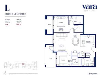 A blueprint of a house layout with a living room, dining room, kitchen, and bathrooms.