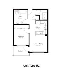 A floor plan of a Unit Type B2 is shown with labeled rooms.