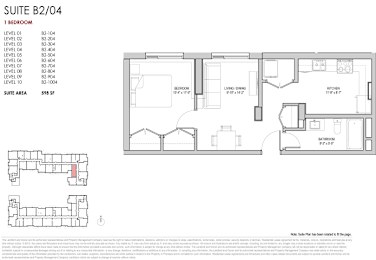 A floor plan for a suite area of 396 square feet is shown, including a bedroom, living room, and kitchen.