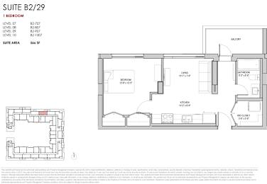 A floor plan for a suite with a bedroom, living room, and kitchen.