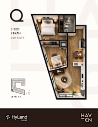 Q Type 2 Bed 1 Bath 698-to701 Sq. Ft. Floor Plan at Haven, Vancouver, BC V6T 1Z3