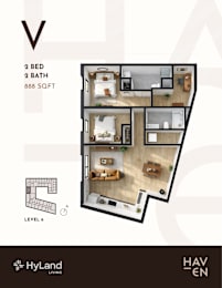2  Bed   2  Bath   888 Sq. Ft. V Type Floor Plan  at Haven, Vancouver, BC V6T 1Z3