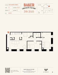 A floor plan for Baker Chocolate Factory No 310 shows the layout of the building.