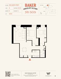 A floor plan for Baker Chocolate Factory at 1200 Adams Street.