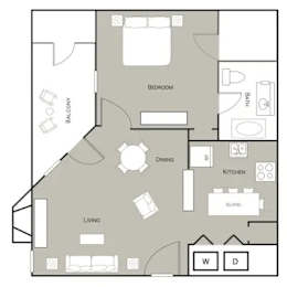 A floor plan of a house with a living room, dining room, kitchen, bedroom, and bathroom.