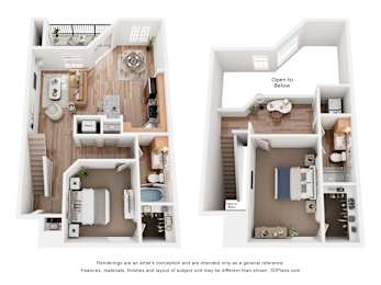 A floor plan of a two-bedroom apartment with a living room, kitchen, and bathroom.