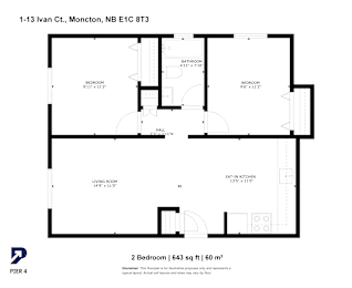 A floor plan for a two bedroom apartment measuring 60 square meters.
