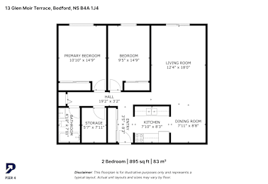 A black and white image of a floor plan for a two bedroom apartment.