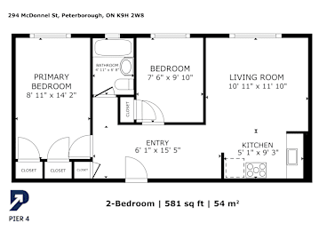 A floor plan for a 2-bedroom apartment at Pier 4.