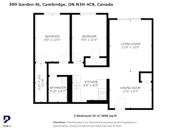 A black and white floor plan for a two bedroom apartment.
