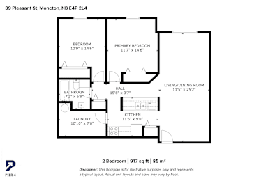 A black and white image of a floor plan for a two bedroom apartment.