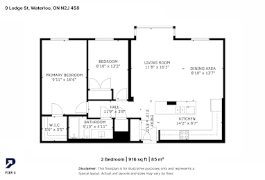 A black and white image of a floor plan for a 2 bedroom apartment.