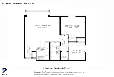 A black and white image of a 2 bedroom apartment floor plan.