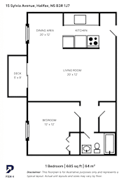 A floor plan of an apartment at 15 Sylvia Avenue, Halifax, NS B3B 1J7.