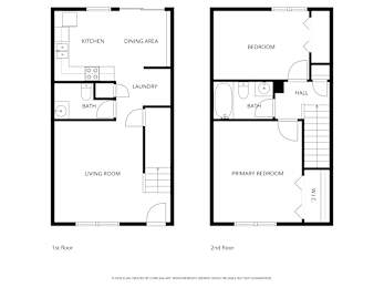 A floor plan for a home with two bedrooms and two bathrooms.