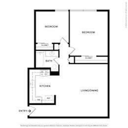 A black and white drawing of a house plan with an entry point.
