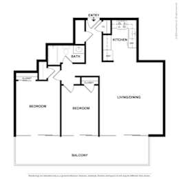 A black and white image of a house floor plan with a balcony.