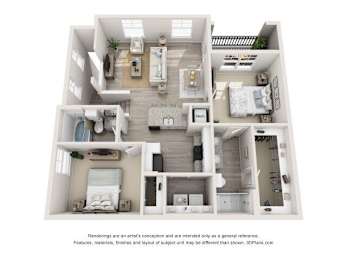 2bed 2bath Floor Plan at Leland Station Apartments, Leland, North Carolina