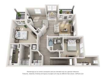 2bed 2bath C Floor Plan at Leland Station Apartments, North Carolina, 28451