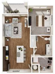 A1 One Bedroom One Bathroom Floorplan at Las Palmas Apartments, Florida